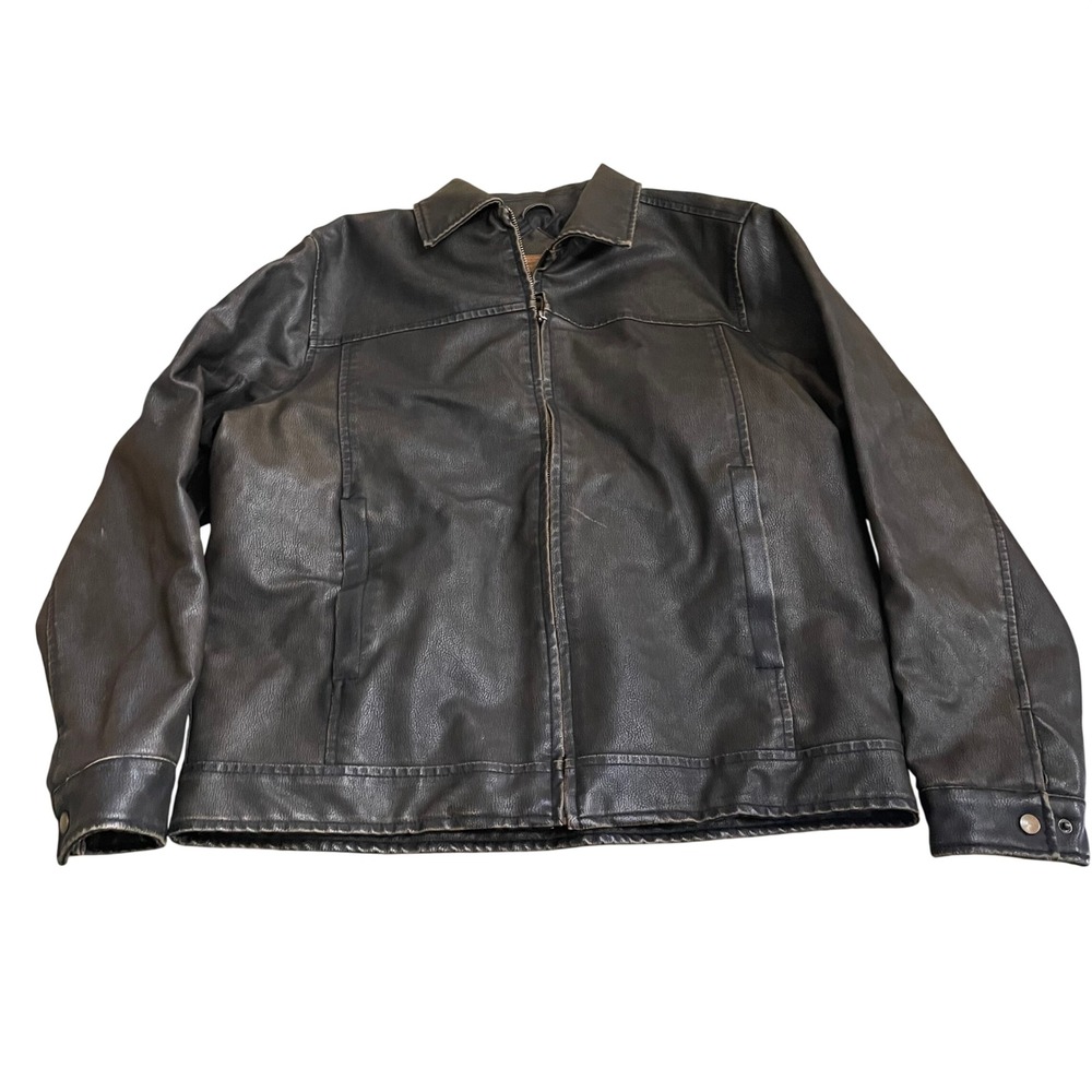 Arizona Jean Co Mens Faux Leather Distressed Moto Jacket Brown Large L/G Zip Up